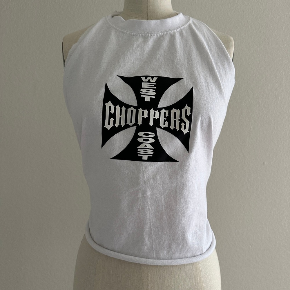 West Coast Choppers Halter Top Women One Size White Reworked Biker Graphic